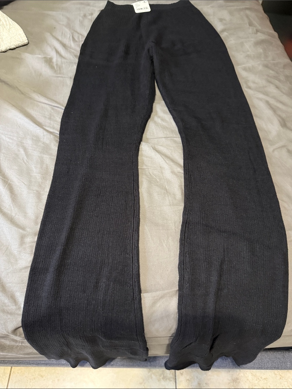 NWT Free People Women’s Black Knit Wide-Leg Pants - small